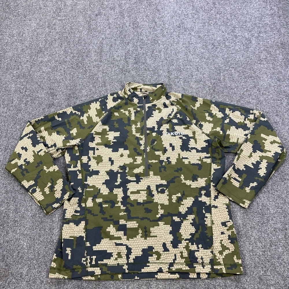 KUIU Ultra Tiburon Hybrid Zip T Shirt Mens 3XL Verde Camo 1/4 Zip Toray Hunting